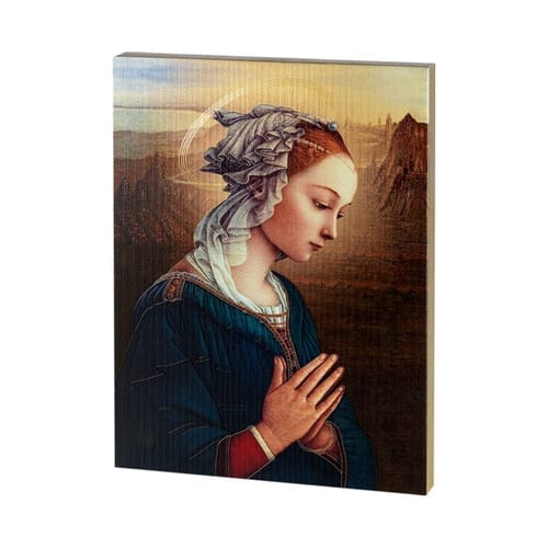 Lippi Madonna Gold Embossed Wood Plaque - 10&quot;