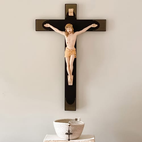 Italian Wooden Crucifix With Colored Corpus - 18&quot;