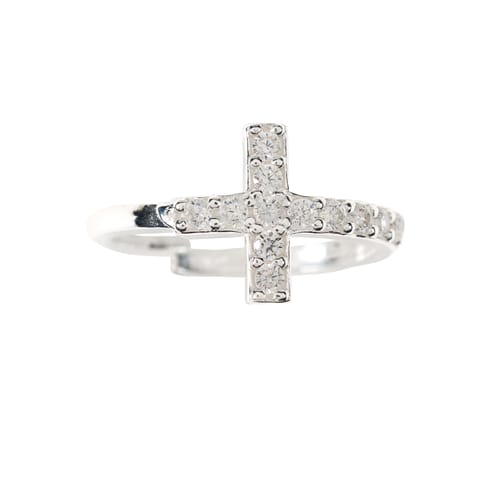 Sideways Cross Silver &amp; CZ Ring - 6.5 (USA)