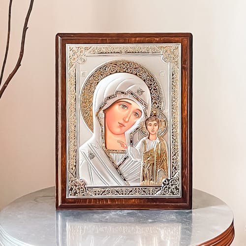 Italian Kazan Madonna Icon On Wood