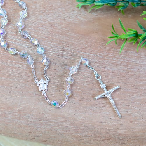 Italian Silver &amp; Fire Polished Crystal Swarovksi Rosary