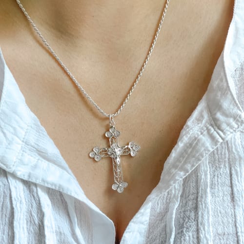 Silver Filigree Crucifix Necklace