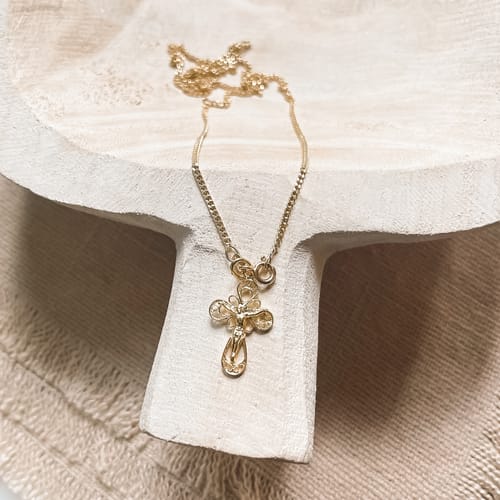 Petite Gold Over Silver Filigree Crucifix Necklace