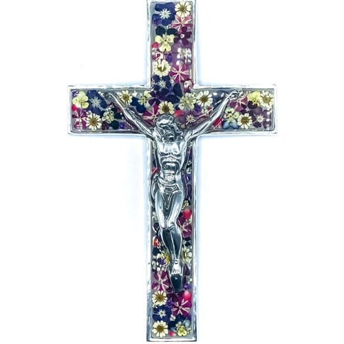 Pressed Flower Wall Crucifix - 8.3&quot;