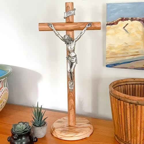 Italian Standing Olive Wood Crucifix - 20&quot;