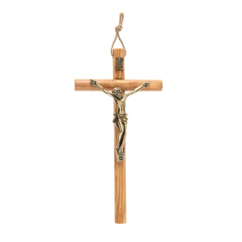 Italian Olive Wood &amp; Bronze Crucifix - 6&quot;