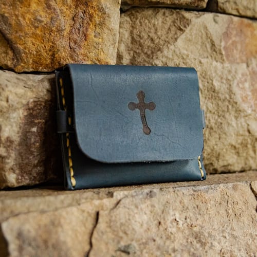 Premium Blue Leather Rosary Pouch