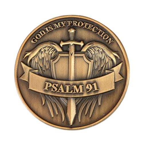 God Is My Protection Antique Gold Plated Pocket Coin