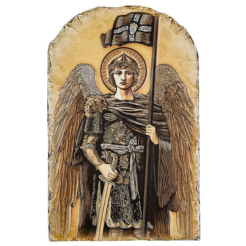 St. Michael Arched Tile Plaque With Stand - 8.5&quot;