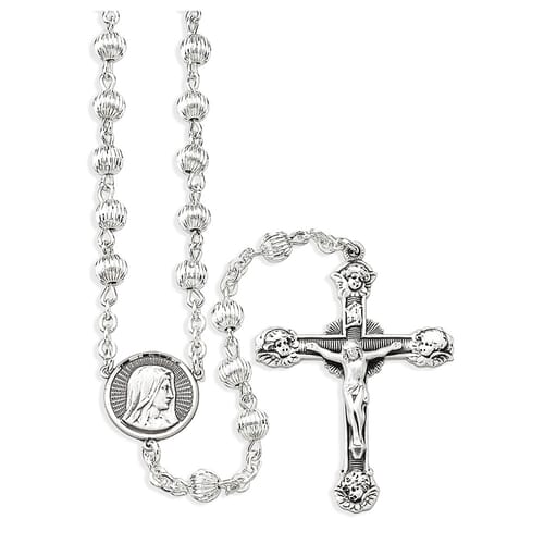 Sterling Silver Rosary With Laser Cut Crucifix