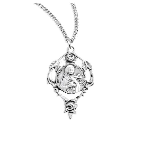 Sterling Silver Rose Wreath Saint Therese Medal