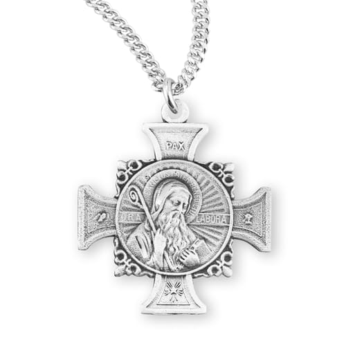 Sterling Saint Benedict Cross &amp; Jubilee Medal Necklace