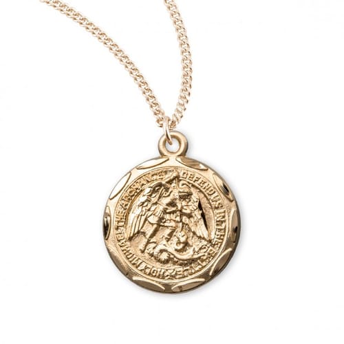 Gold/Sterling Scalloped St. Michael Medal Necklace