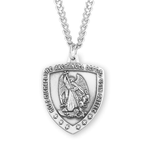 Holy St. Michael Sterling Shield Medal Necklace