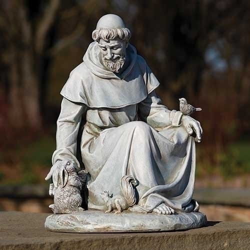 Seated St. Francis &amp; Animals Garden Statue - 16.75&quot;