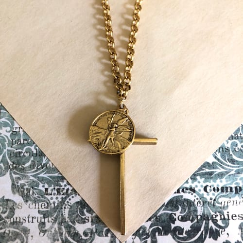 Cross &amp; St. Michael Vintage Gold Necklace