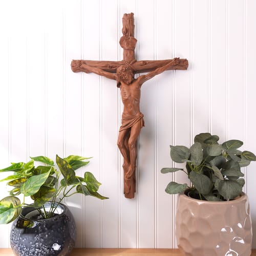 Crucifix With Wood Look Finish - 20&quot;