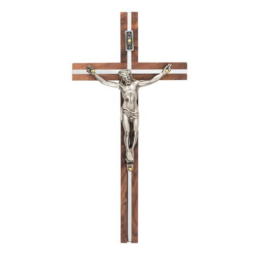 Walnut &amp; Silver Wall Crucifix