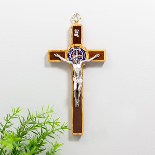 Olivewood &amp; Enamel St. Benedict Crucifix