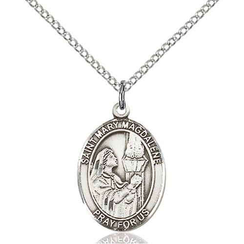 Sterling Silver St. Mary Magdalene Pendant - 18 Inch Chain