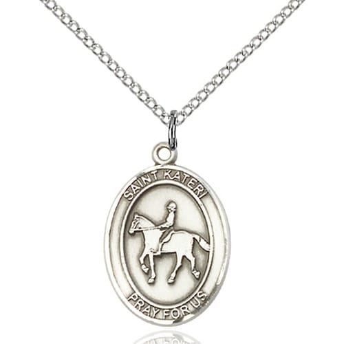 Sterling Silver St. Kateri / Equestrian Pendant W/ Chain