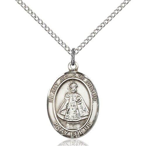 Sterling Silver Infant Of Prague Pendant W/ Chain