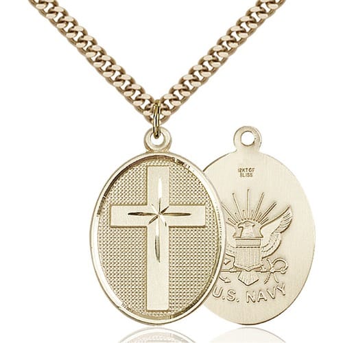 14kt Gold Filled Cross / Navy Pendant