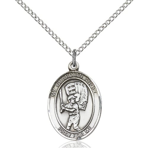 Sterling Silver Guardian Angel / Baseball Pendant