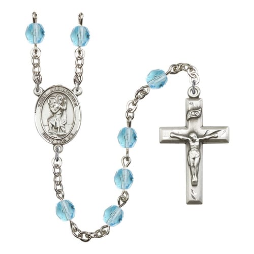 St. Christopher Aqua Blue March Rosary 6mm