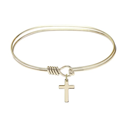 Adult 7&quot; Oval Gold Plated Bangle Bracelet With Cross Charm