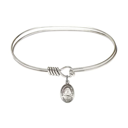 Adult 7&quot; Oval Rhodium Plated Bangle Bracelet With St. Katharine Drexel Medal Charm