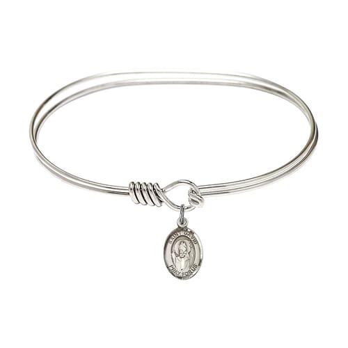 Adult 7&quot; Oval Rhodium Plated Bangle Bracelet With St. David Of Wales Medal Charm