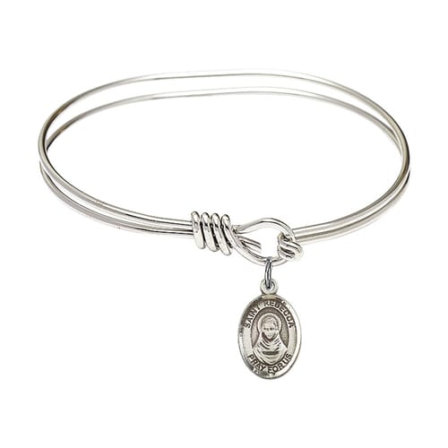 Youth 5 3/4&quot; Rhodium Plated Bangle Bracelet With St. Rebecca Medal Charm