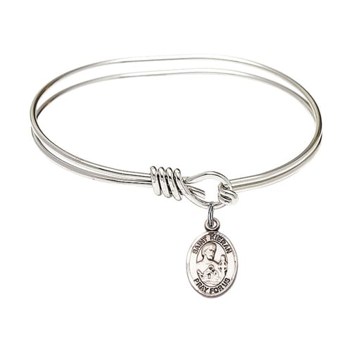 Youth 5 3/4&quot; Rhodium Plated Bangle Bracelet With St. Kieran Medal Charm