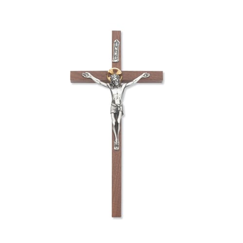 Walnut Crucifix With Halo 8&quot;