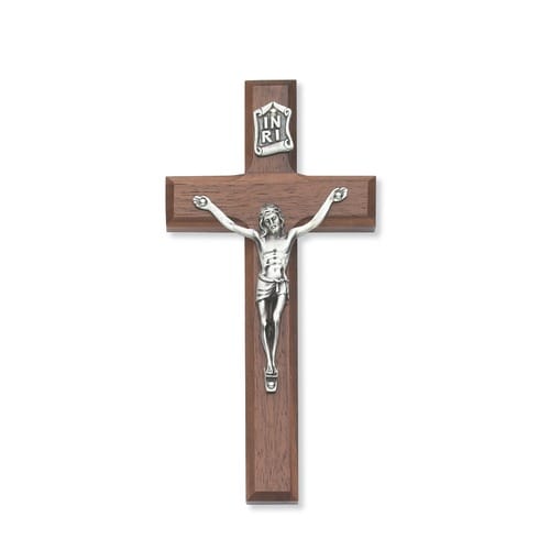 Beveled Walnut Crucifix 6&quot;