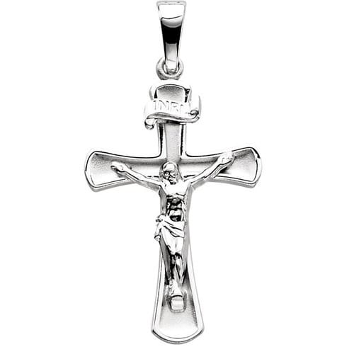 14kt White Crucifix Pendant 24X16