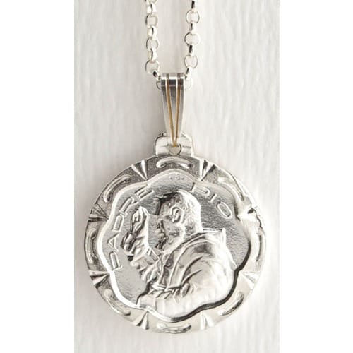 Sterling Silver St. Padre Pio Medal W/ Chain