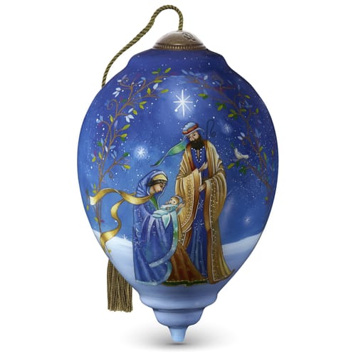 Nativity In The Snow Blown Glass Ornament