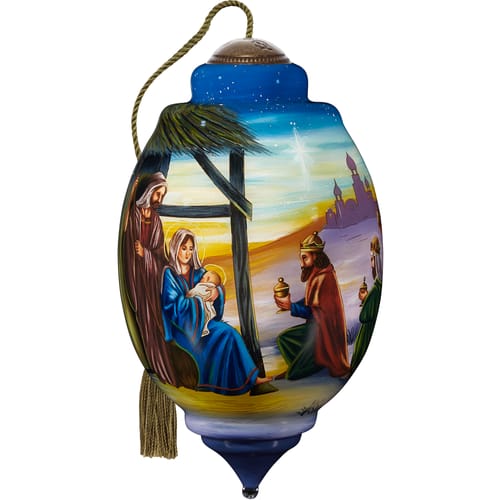 Adoration Of The Magii Blown Glass Ornament