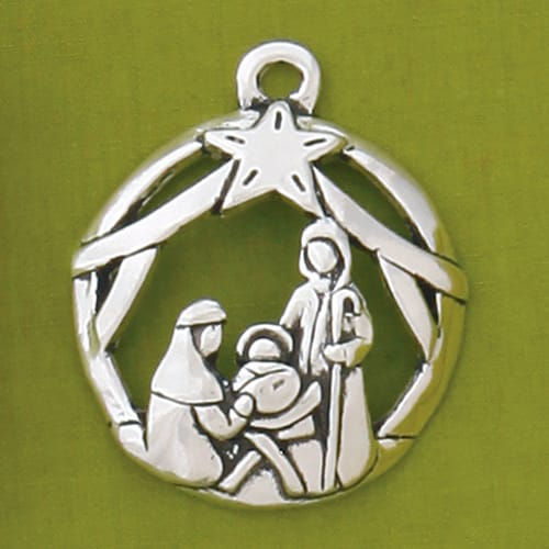 Pewter Round Nativity Ornament