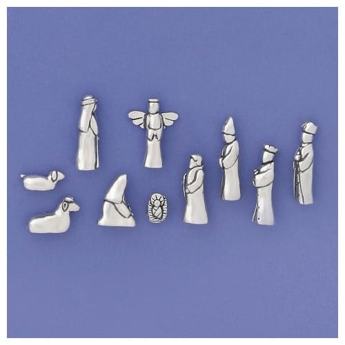 Small Pewter Nativity Set, 10 Piece With Velvet Pouch