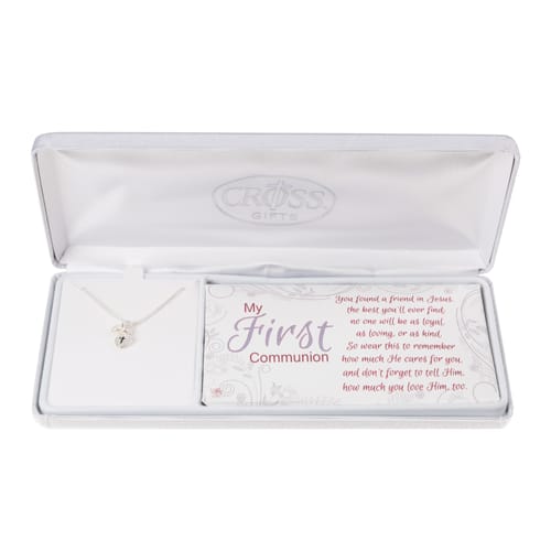 First Communion Heart And Cross Pearl Drop Necklace