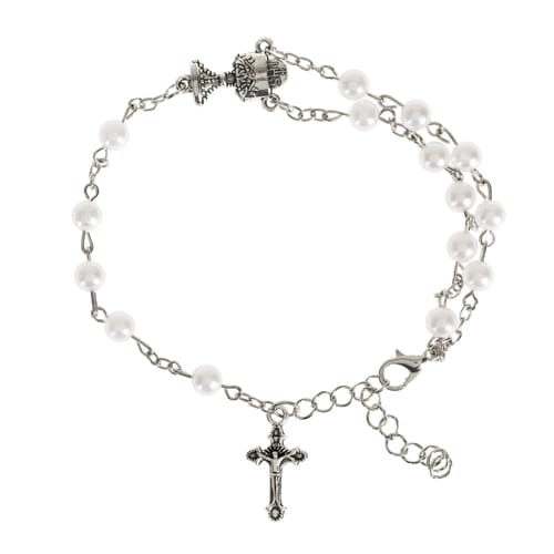 First Communion Pearl, Chalice And Crucifix Bracelet