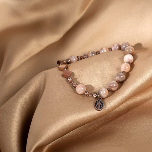 Moonstone &amp; Copper St. Benedict Rosary Bracelet