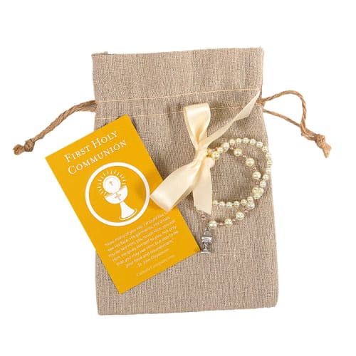 Two-Tone Pearl &amp; Silver First Communion Bracelet Set