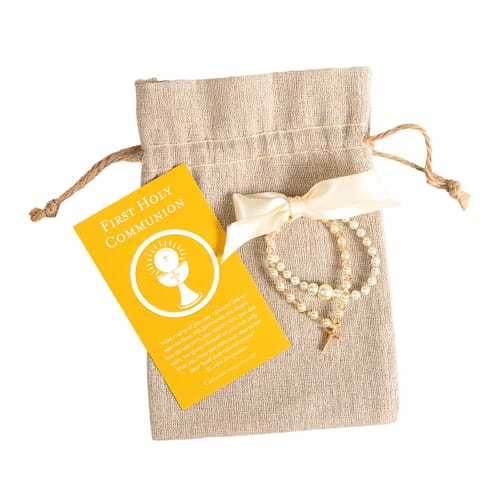 Pearl, Crystal &amp; Gold First Communion Bracelet Set