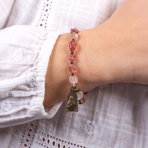 St. Therese Strawberry Quartz Vintage Rosary Bracelet