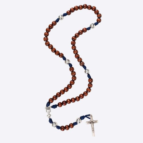 First Communion Wood &amp; Blue Paracord Rosary