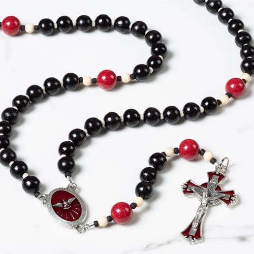 Confirmation Black Wood Rosary With Prayer Card